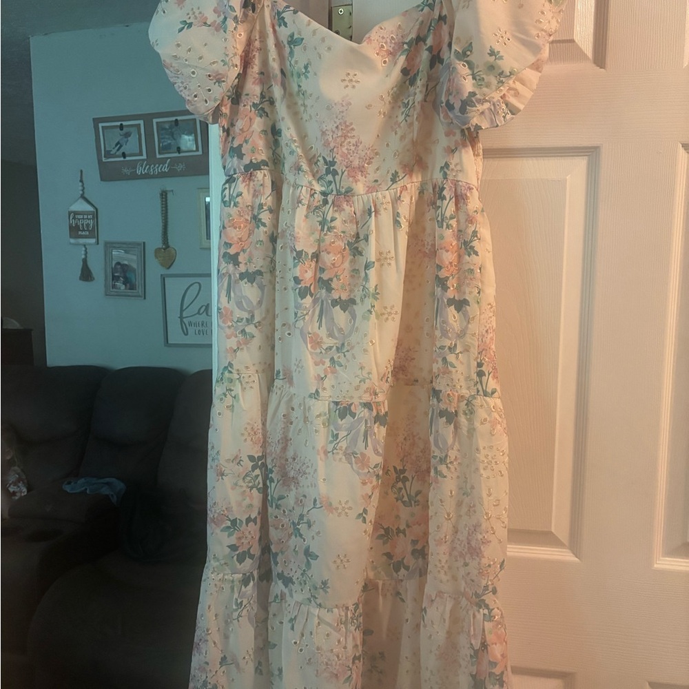 Chic Soul Floral Maxi Dress - Cream and Pink